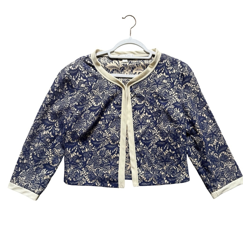 Boo Radley Chic Purple and Cream Lace Women's Blazer Size M Business Office